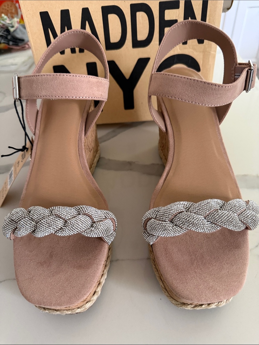 Madden Girl Blush Braided Espadrille Wedge Sandals